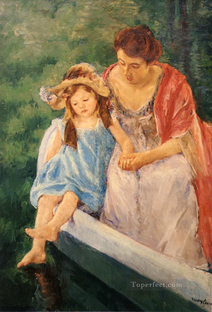 Mother And Child In A Boat impressionism mothers children Mary Cassatt Oil Paintings